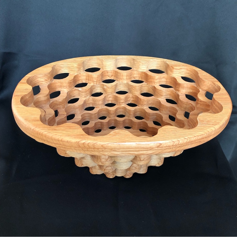 Handmade Wood Scroll Saw Scalloped Honeycomb Decorative Bowl Fruit Basket